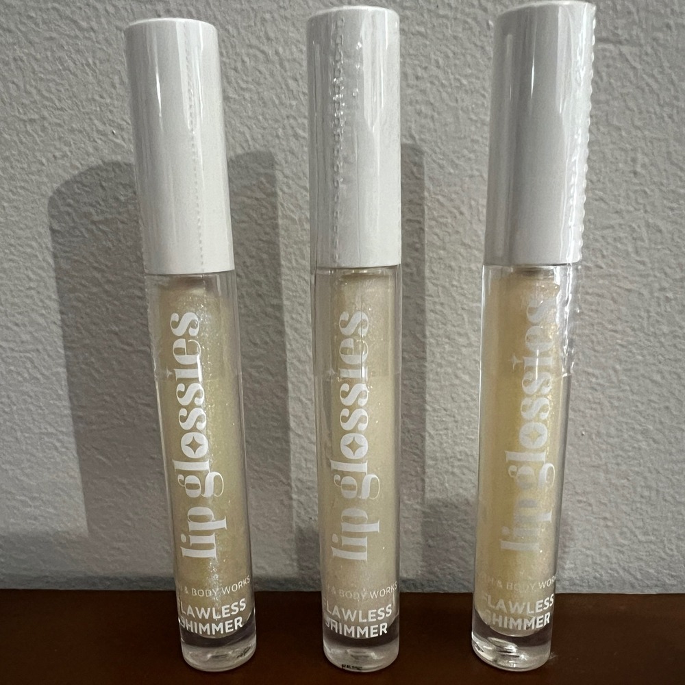 3 Bath & Body Works Lip Glossies Flawless Shimmer Clear Glitter Gloss 0.11oz NEW